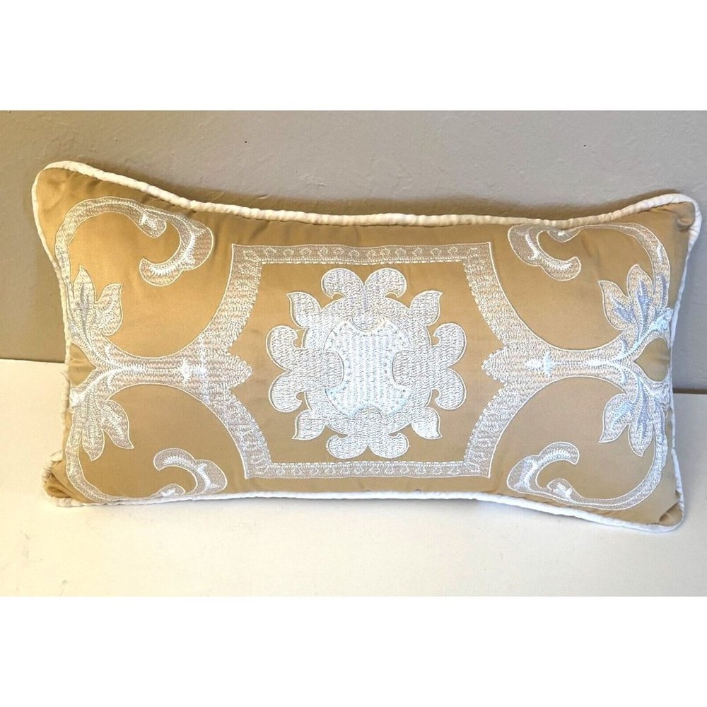 Madison Park Signature Carmichael embroidered Golden Jacquard Charmeuse Pillow